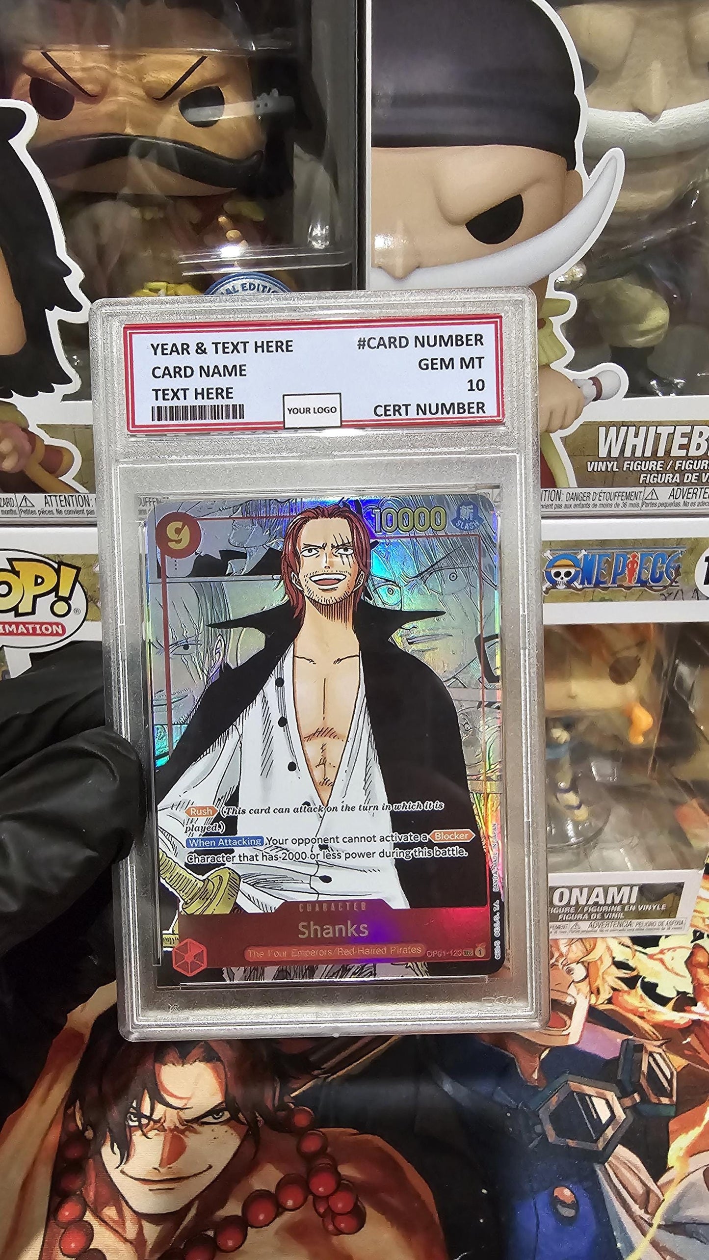 v3 PROXY Gem Mint 10 PSA-Manga Shanks OP01-120 One Piece Card Game TCG Textured Graded Slab Orica