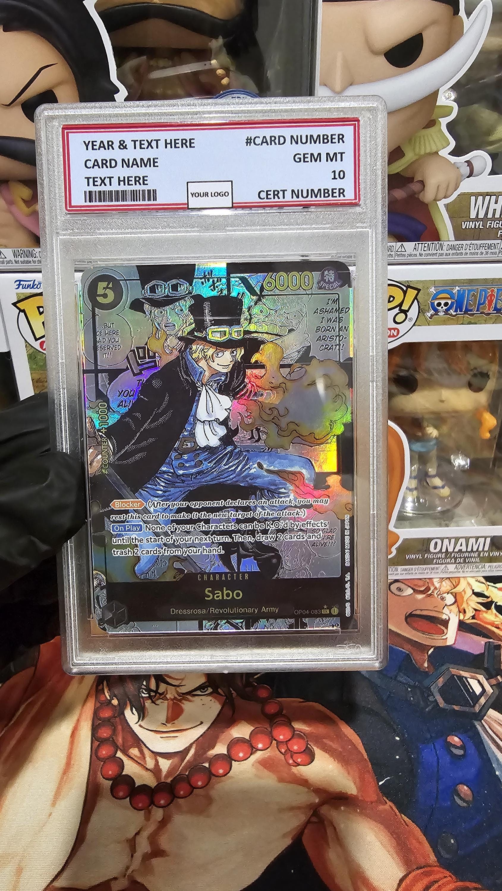 v3 PROXY Gem Mint 10 PSA-Manga Sabo OP05-074 One Piece Card Game TCG Textured Graded Slab Orica