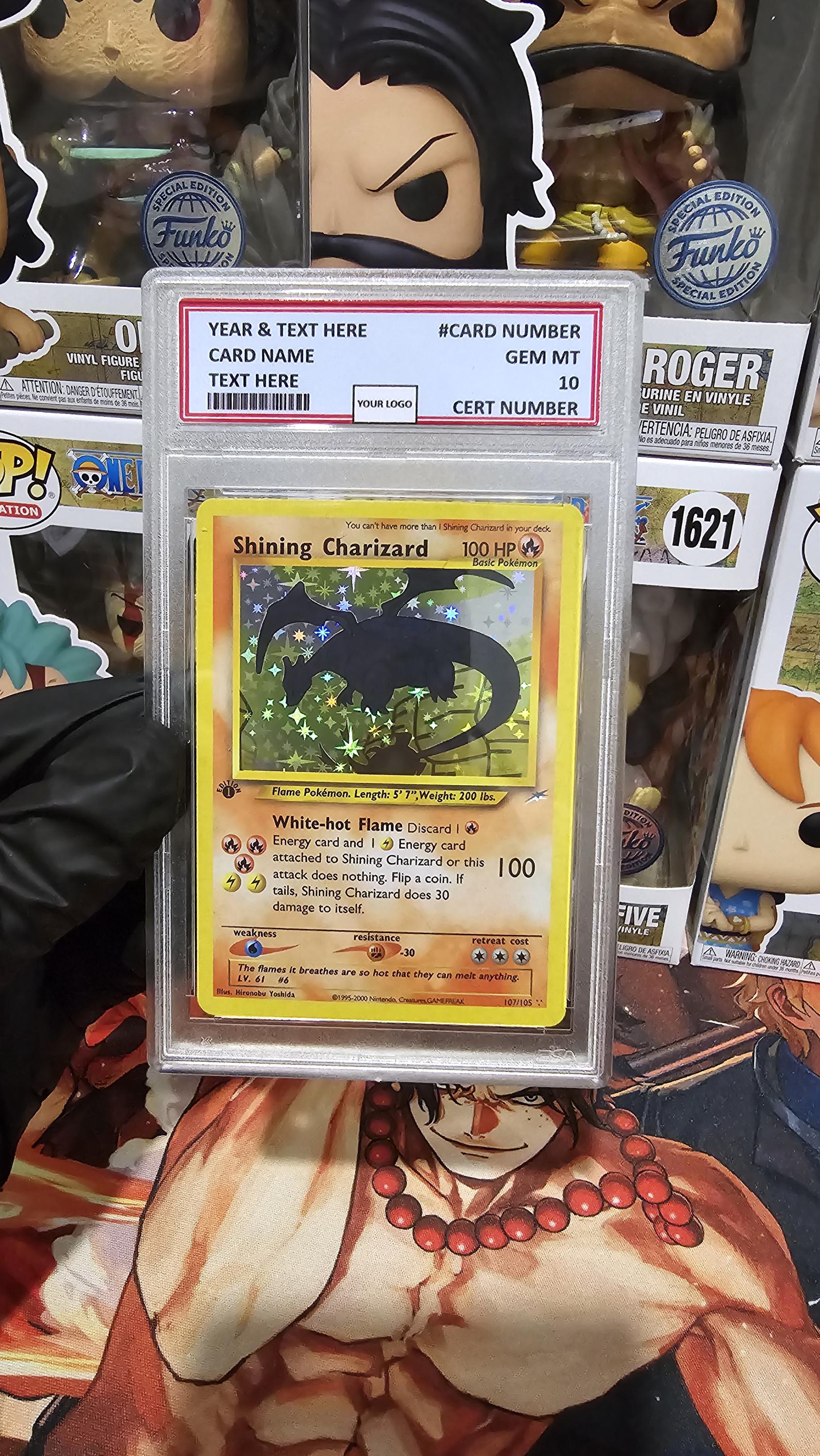 v3 PROXY Gem Mint 10 PSA-1st Edition Shining Charizard 107/105 Neo Destiny 2002 Pokemon TCG Graded Slab Secret Rare English