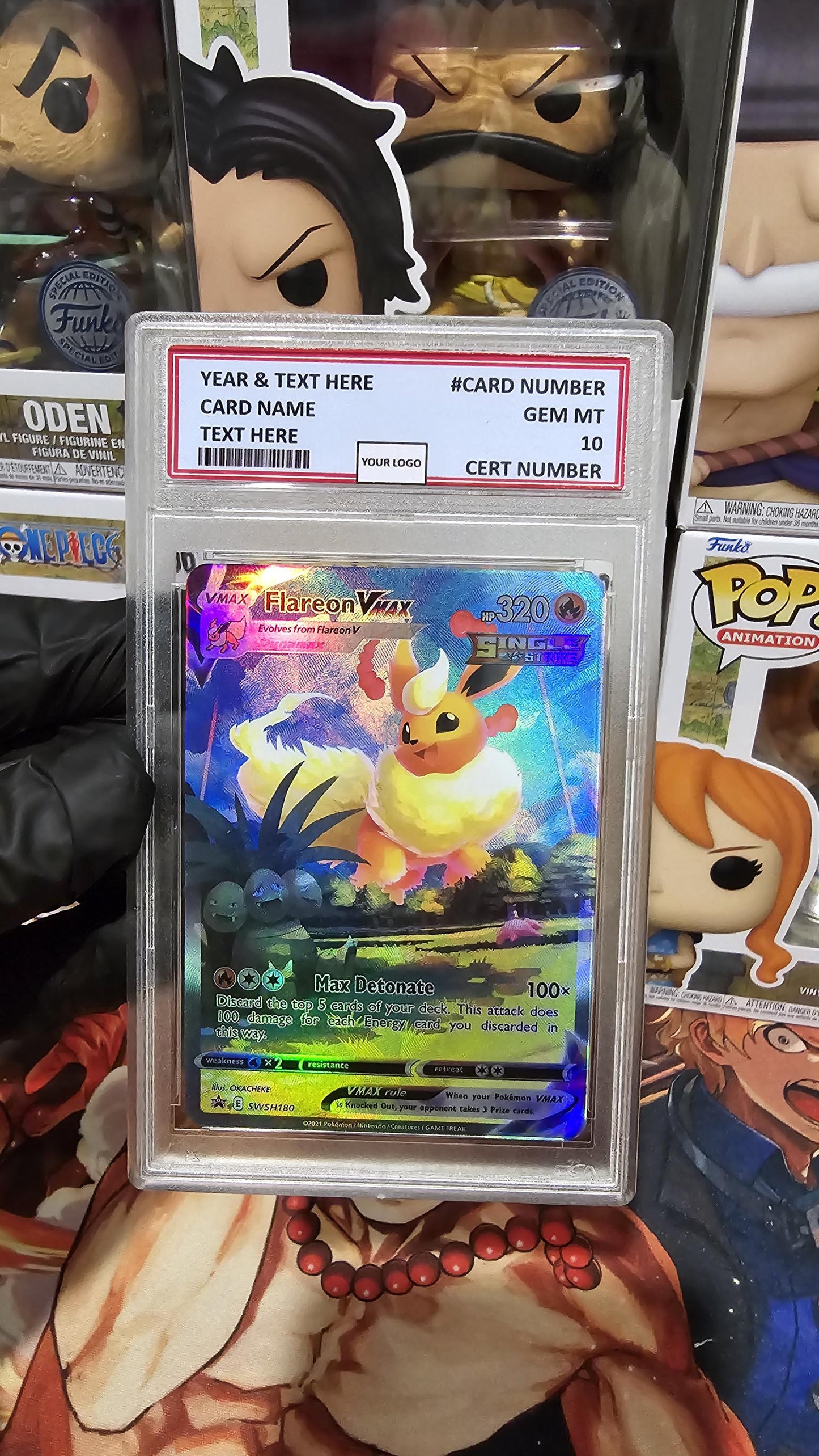 v3 PROXY Gem Mint 10 PSA-English Flareon Vmax 186/s-p Promo 2021 Pokemon TCG Graded Slab Eevee Set