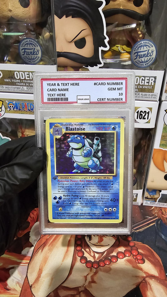 v3 PROXY Gem Mint 10 PSA-1st Edition Blastoise Shadowless Holo 2/102 1999 Pokemon Base Set TCG Graded Slab