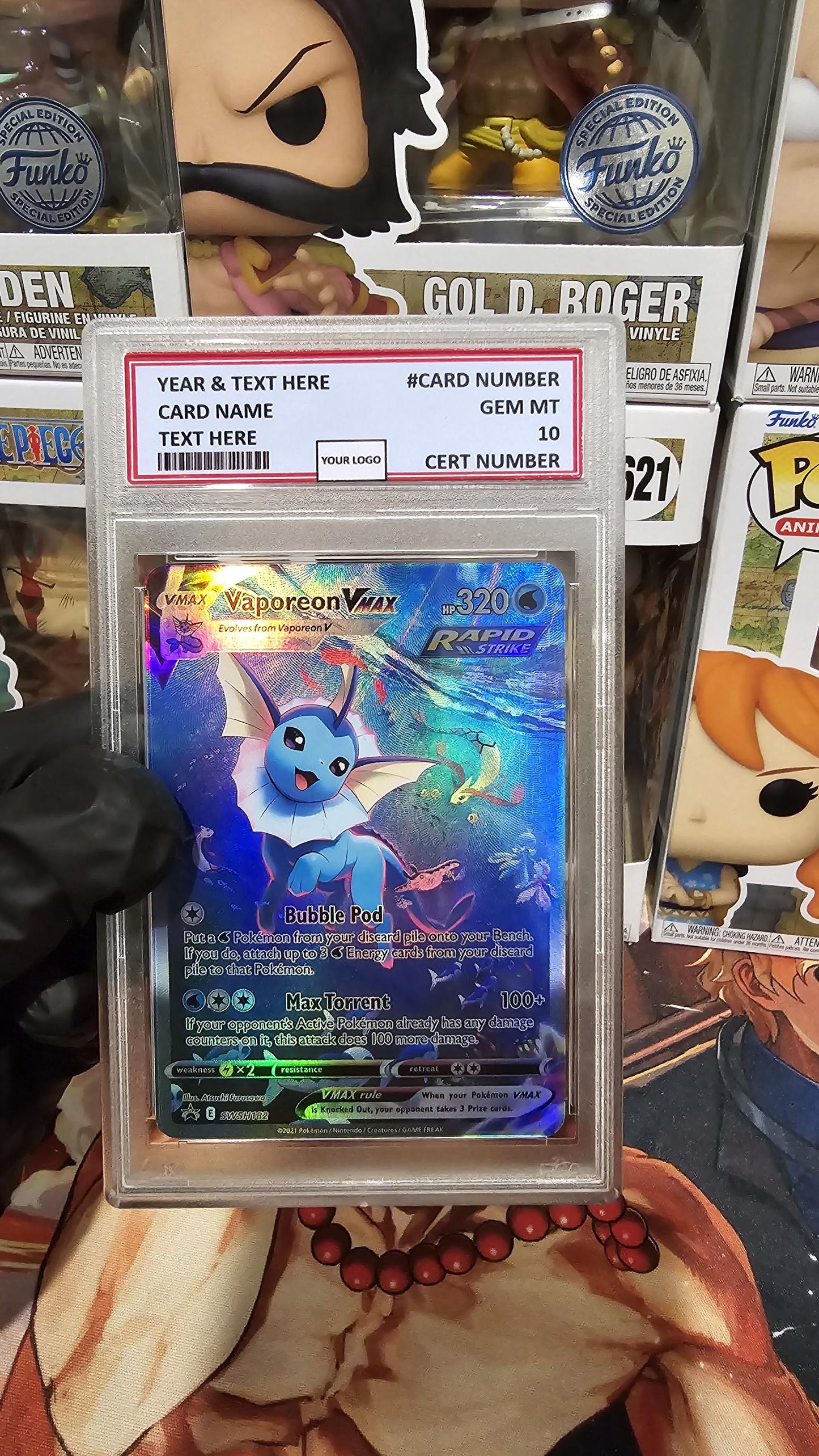 v3 PROXY Gem Mint 10 PSA-English Vapreon Vmax 187/s-p Promo 2021 Pokemon TCG Graded Slab Eevee Set