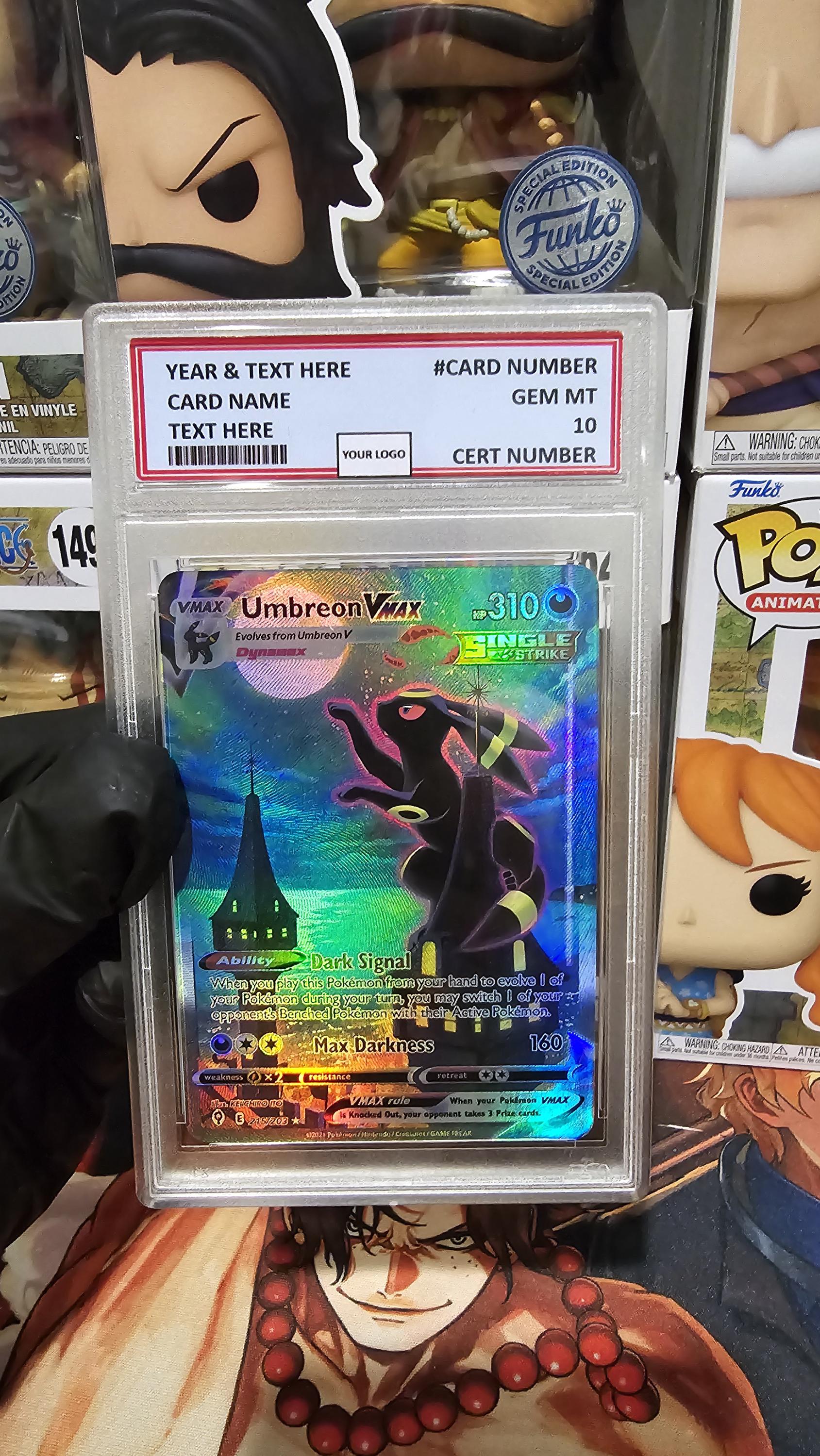 v3 PROXY Gem Mint 10 PSA-English Umbreon VMAX Evolving Skies 215/203 Holo Secret Rare Pokemon Tcg Graded Slab Eevee Set swsh