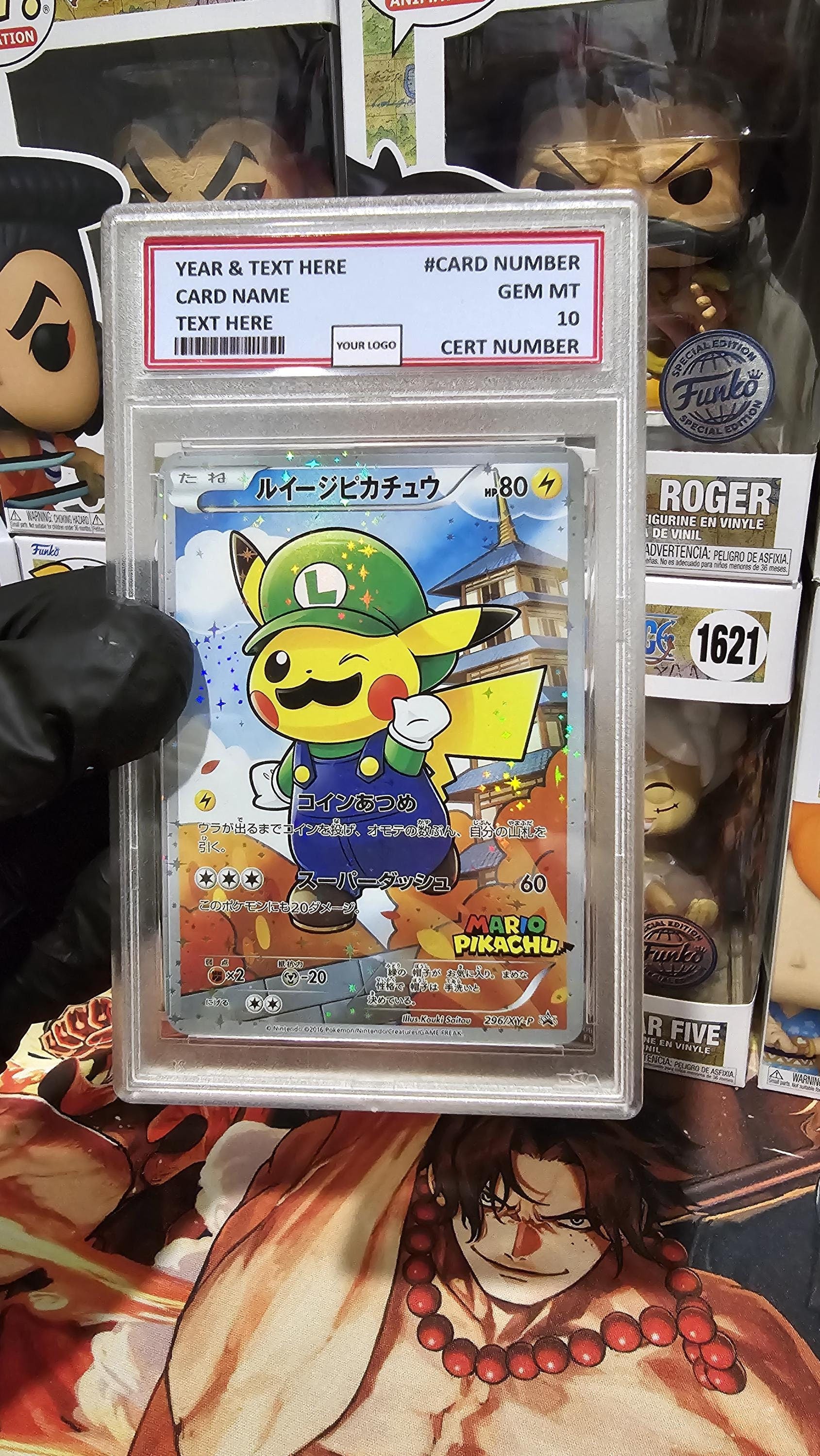 v3 PROXY Gem Mint 10 PSA-2016 Pokemon Japanese Luigi Pikachu Holo 296/Xy-P Special Box Promo Tcg Graded Slab Full Art Alt