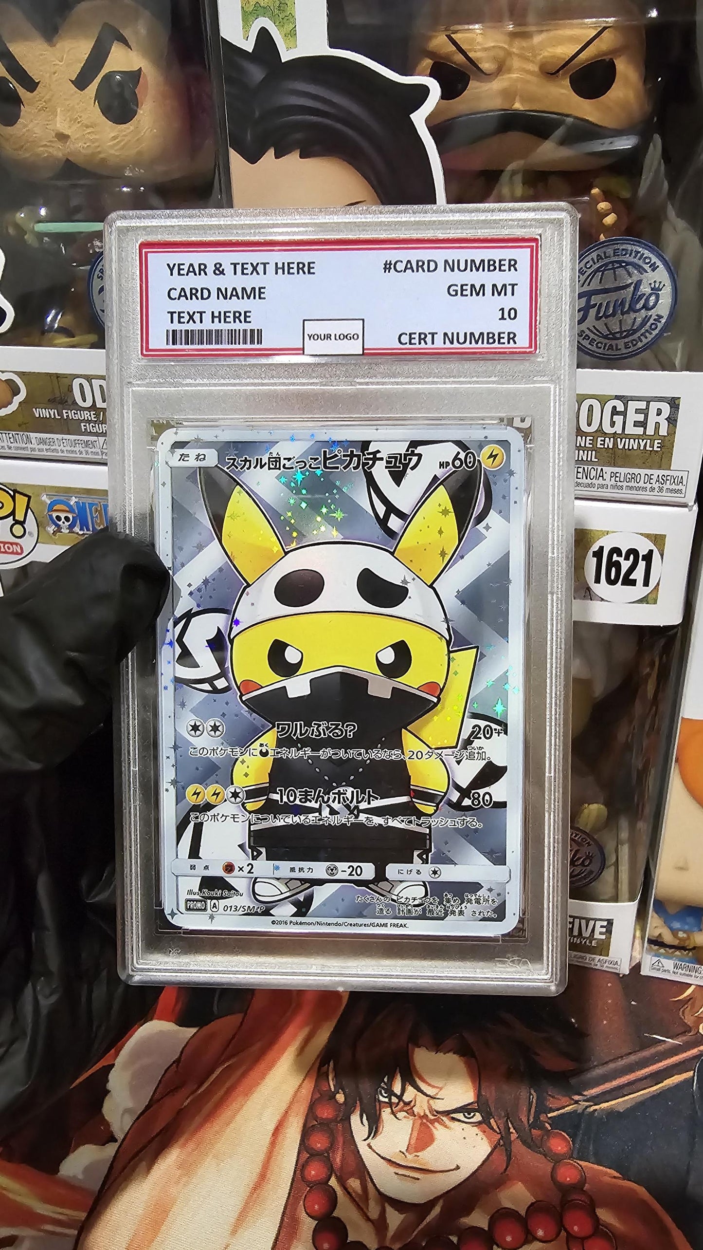 v3 PROXY Gem Mint 10 PSA-2016 Japanese Pretend Team Skull Poncho Pikachu 013/sm-p Special Box Promo Tcg Graded Slab Full Art Alt Pokemon