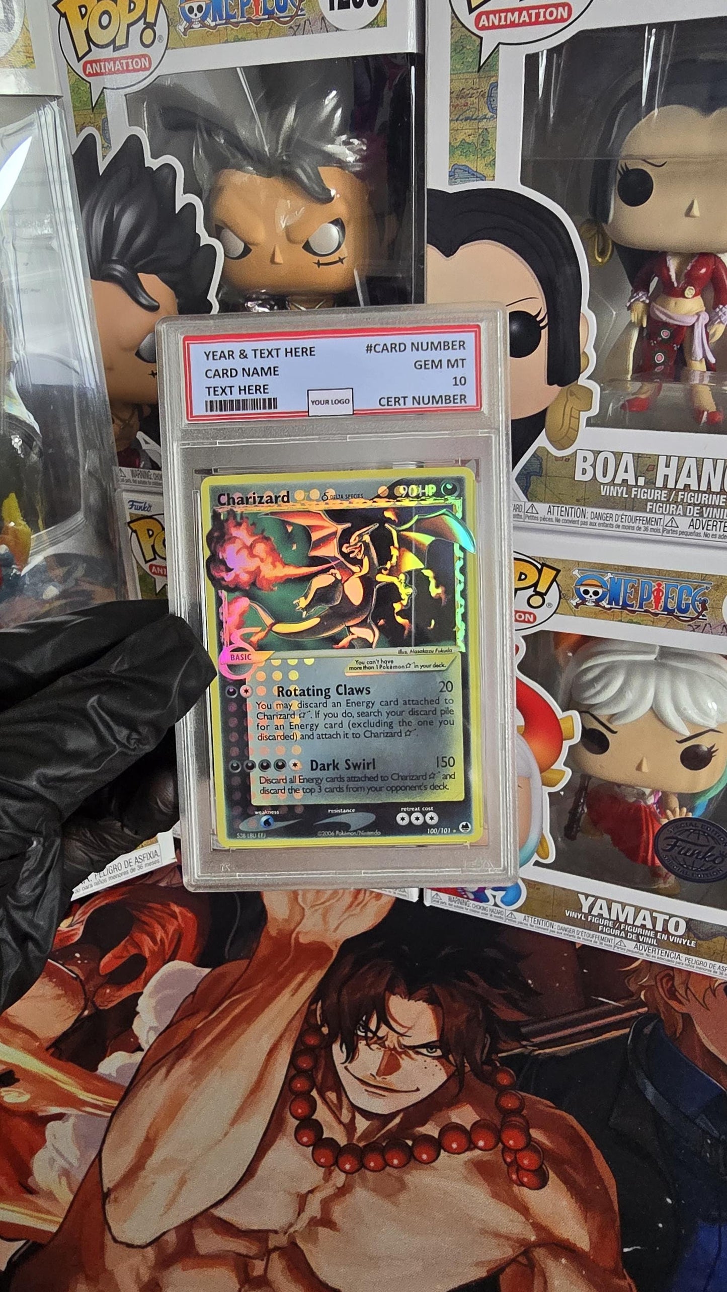 v3 PROXY Gem Mint 10 PSA-2006 Charizard Gold Star 100/101 Ex Dragon Frontiers Tcg Graded Slab Full Art Alt Pokemon Holo Rare