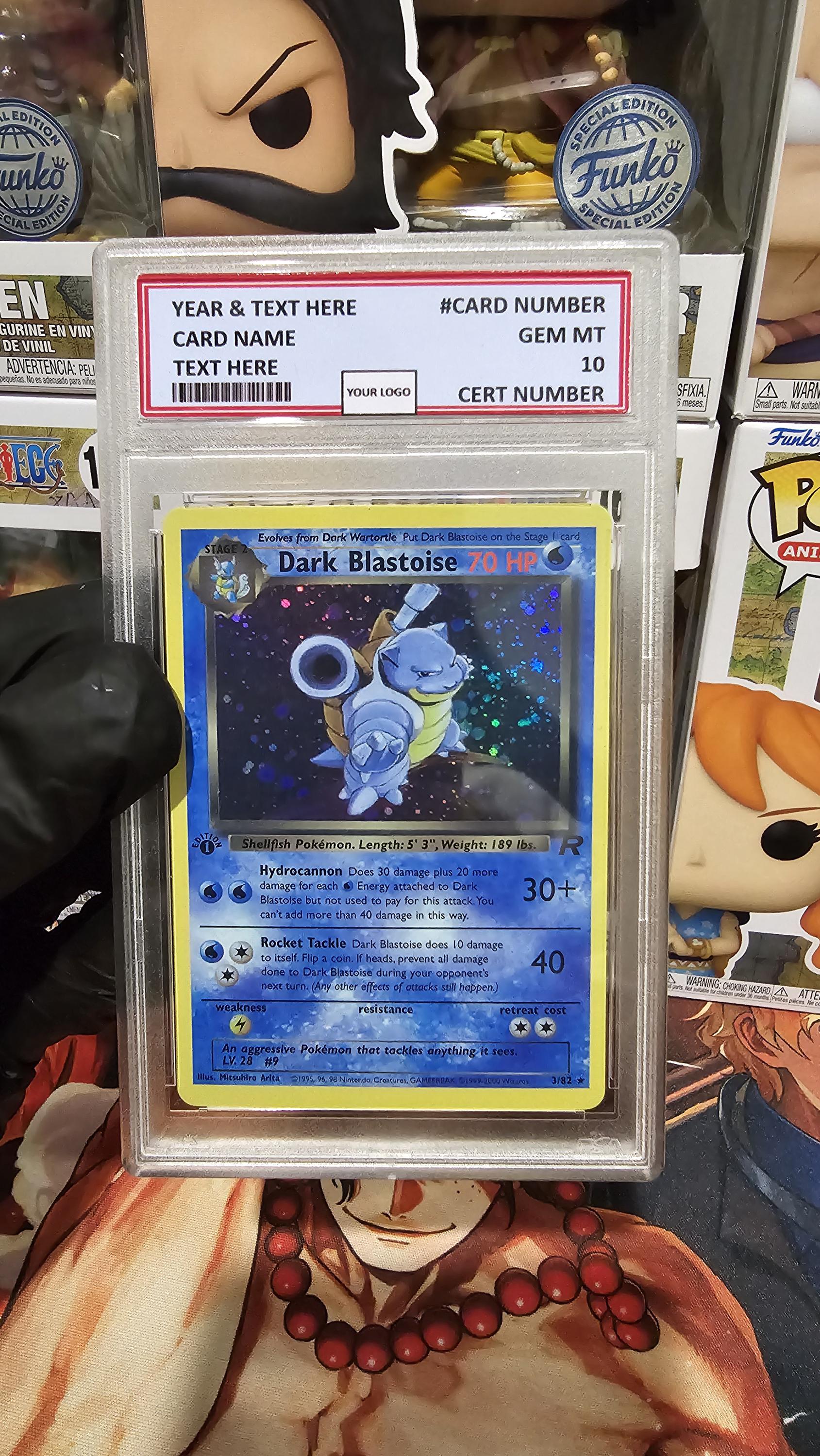 v3 PROXY Gem Mint 10 PSA-2000 Dark Blastoise 3/82 Team Rocket 1st Edition Holo Pokemon Tcg Graded Slab