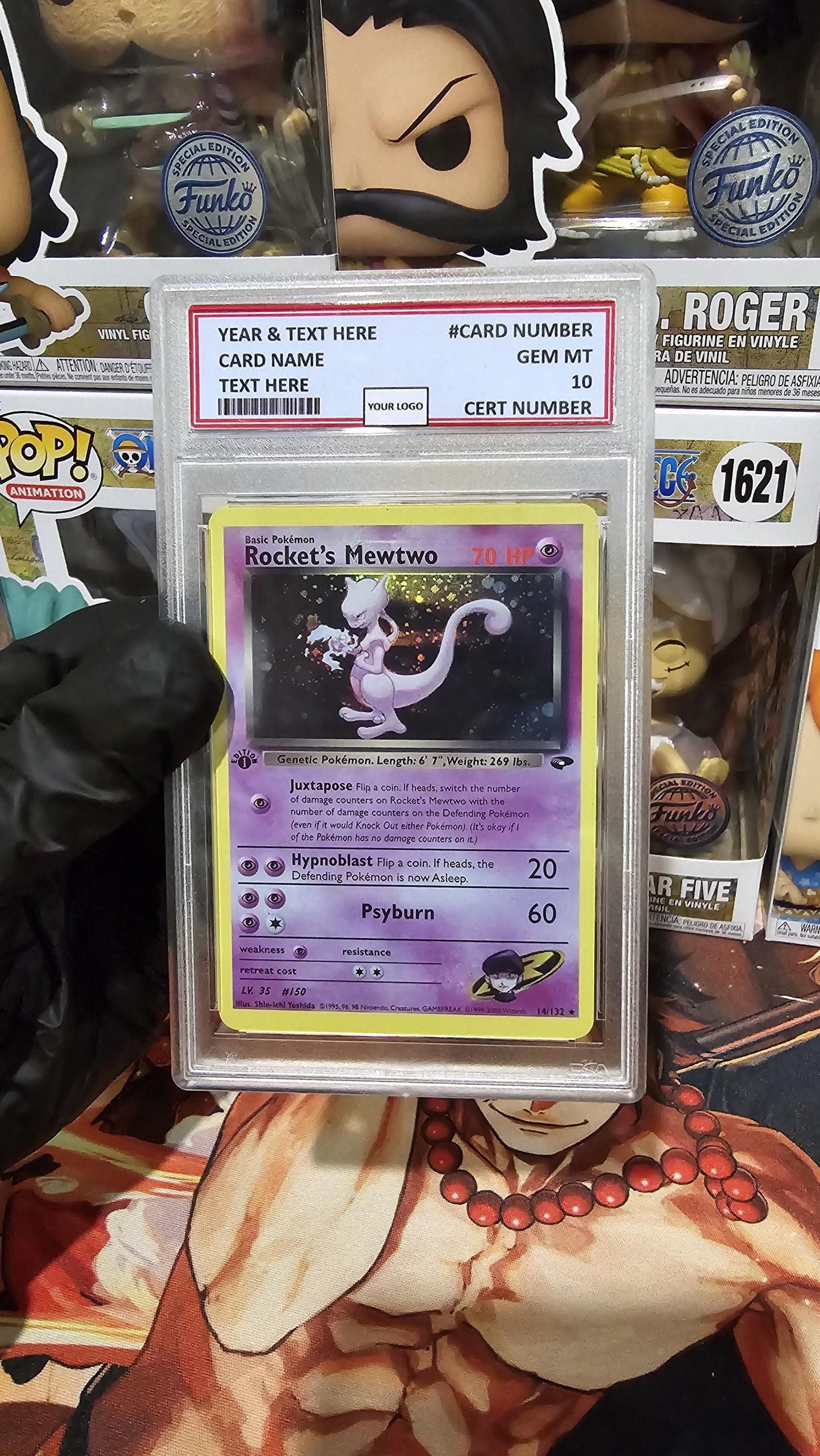 v3 PROXY Gem Mint 10 PSA-2000 Rocket's Mewtwo 14/132 Gym Challenge Unlimited Holo Rare Tcg Graded Slab Pokemon