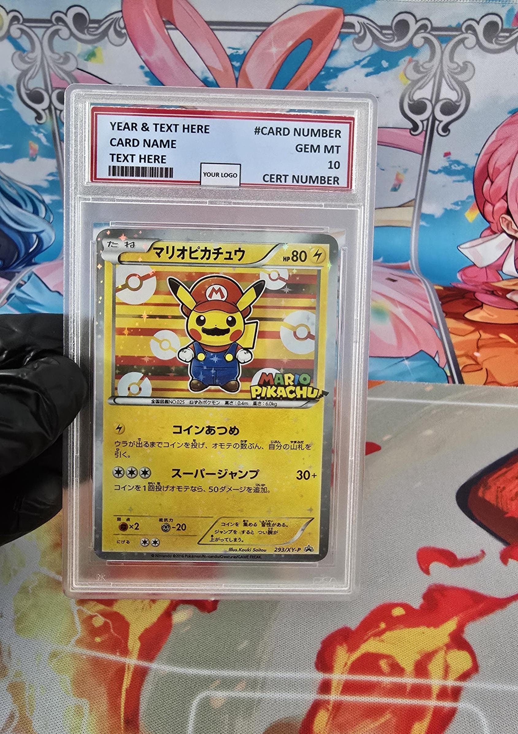 v3 PROXY Gem Mint 10 PSA-2016 Pokemon Japanese Mario Pikachu Holo 293/Xy-P Special Box Promo Tcg Graded Slab