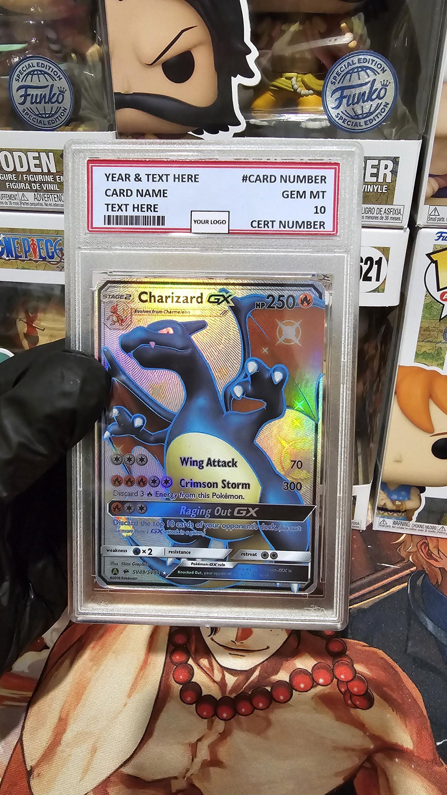 v3 PROXY Gem Mint 10 PSA-2019 Charizard GX Full Art Hidden Fates Shiny Vault SV49/SV94 Alt Art Fa Tcg Graded Slab Pokemon Textured