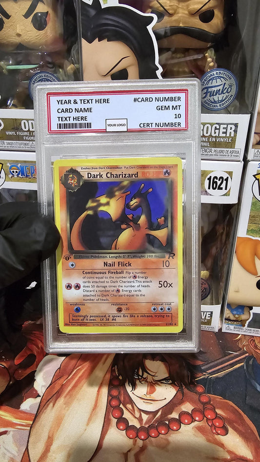 v3 PROXY Gem Mint 10 PSA-2000 Dark Charizard 21/82 Team Rocket Non Holo Tcg Graded Slab Pokemon 1st Edition