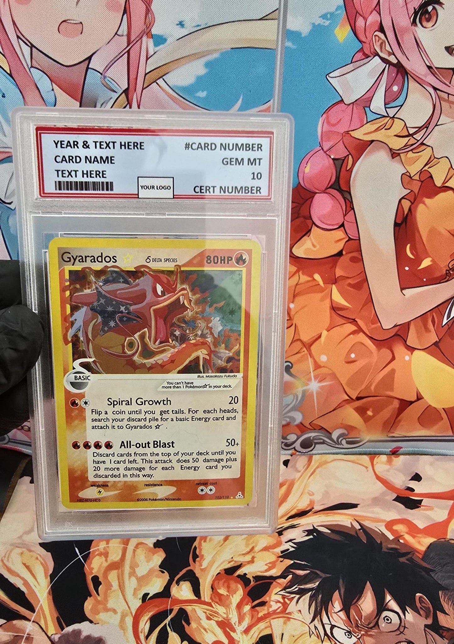 v3 PROXY Gem Mint 10 PSA-2006 Gyarados Gold Star 102/110 Ex Holon Phantoms Tcg Graded Slab Full Art Alt Pokemon Holo Rare