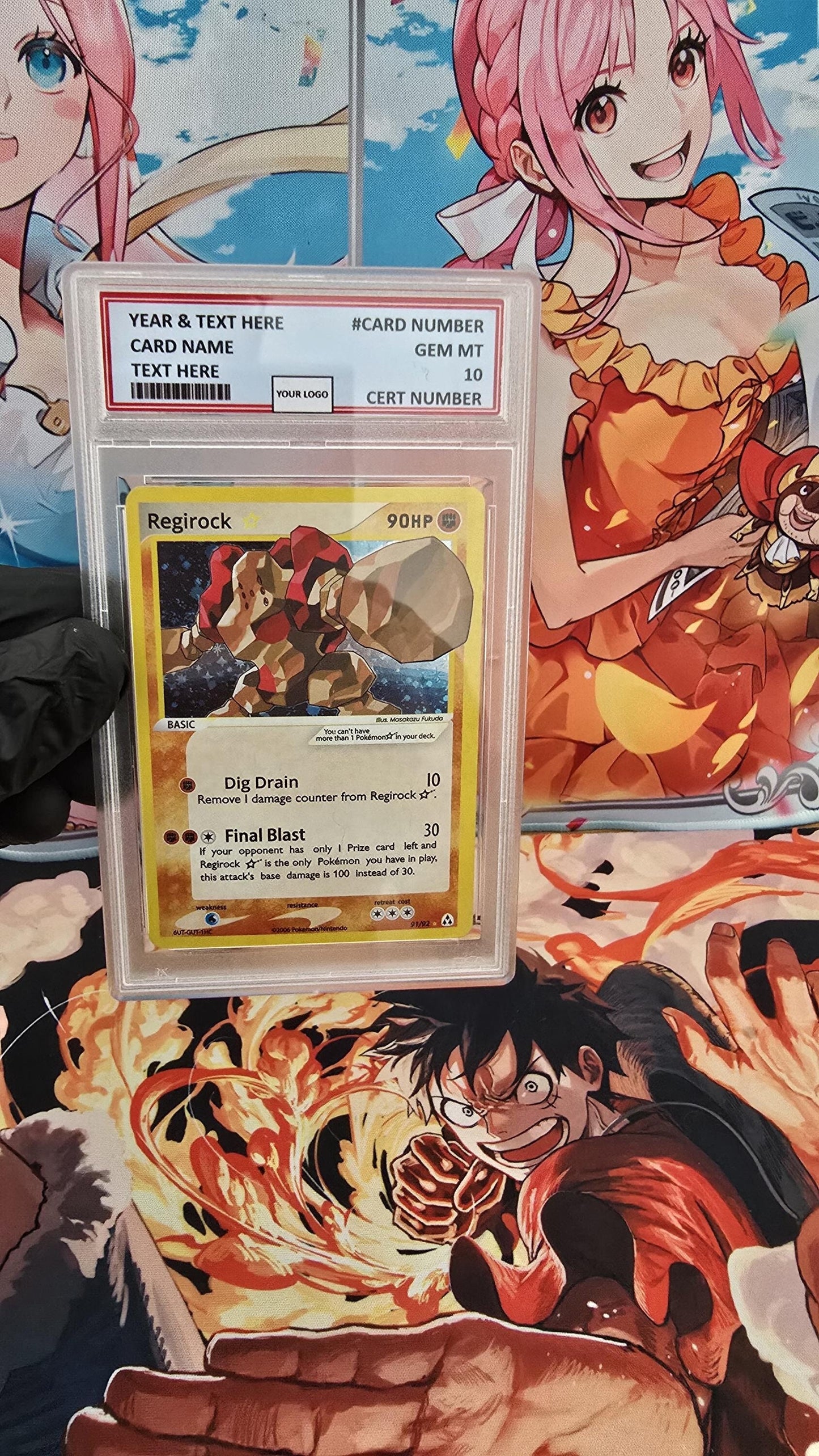 v3 PROXY Gem Mint 10 PSA-2006 Regirock Gold Star 91/92 Ex Legend Maker Tcg Graded Slab Full Art Alt Pokemon Holo Rare