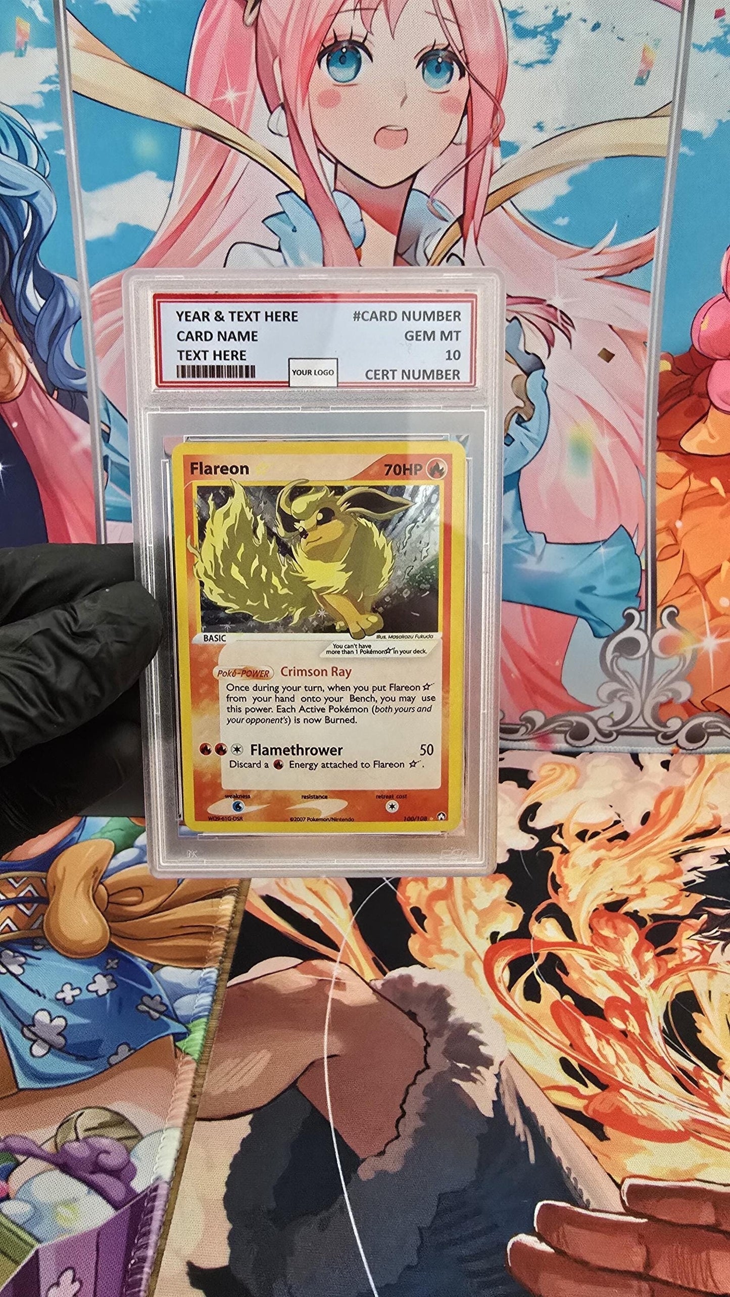 v3 PROXY Gem Mint 10 PSA-2007 Flareon Gold Star 100/108 Ex Power Keepers Tcg Graded Slab Full Art Alt Pokemon Holo Rare