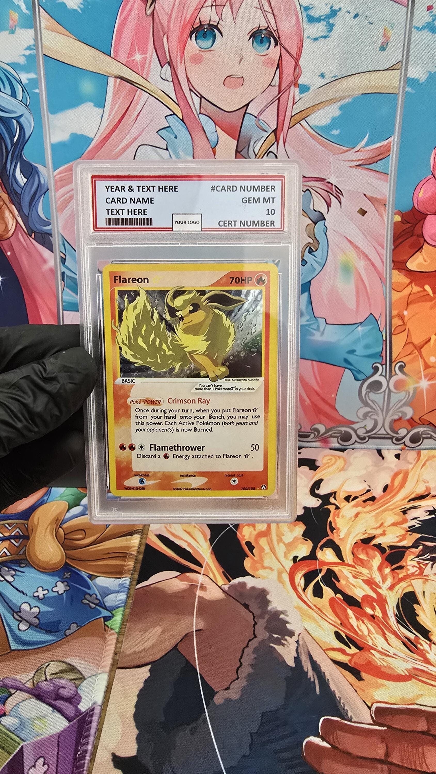 v3 PROXY Gem Mint 10 PSA-2007 Flareon Gold Star 100/108 Ex Power Keepers Tcg Graded Slab Full Art Alt Pokemon Holo Rare