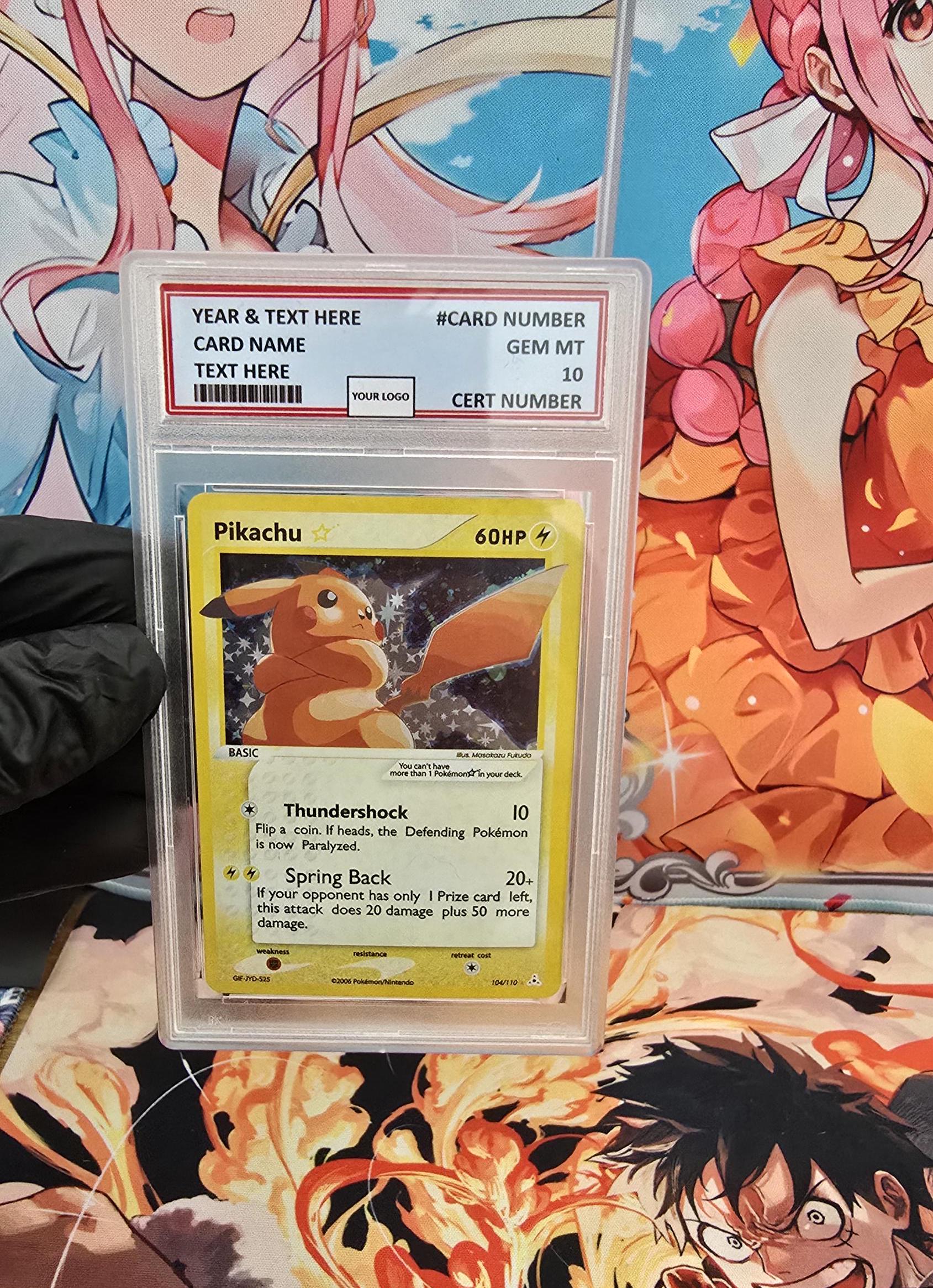 v3 PROXY Gem Mint 10 PSA-2006 Pikachu Gold Star 104/110 Ex Holon Phantoms Tcg Graded Slab Full Art Alt Pokemon Holo Rare