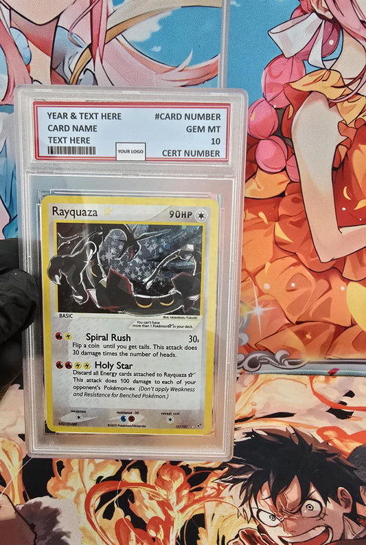 v3 PROXY Gem Mint 10 PSA-2005 Rayquaza Gold Star 107/107 Ex Deoxys Tcg Graded Slab Full Art Alt Pokemon Holo Rare