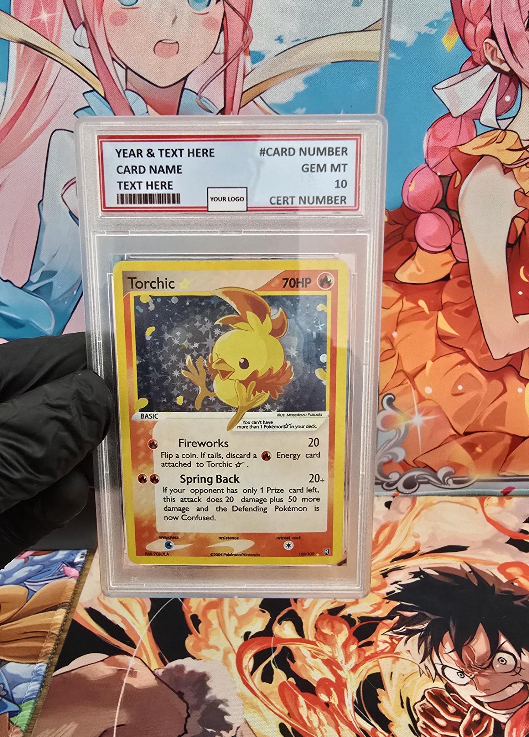 v3 PROXY Gem Mint 10 PSA-2004 Torchic Gold Star 108/109 Ex Team Rocket Returns Tcg Graded Slab Full Art Alt Pokemon Holo Rare