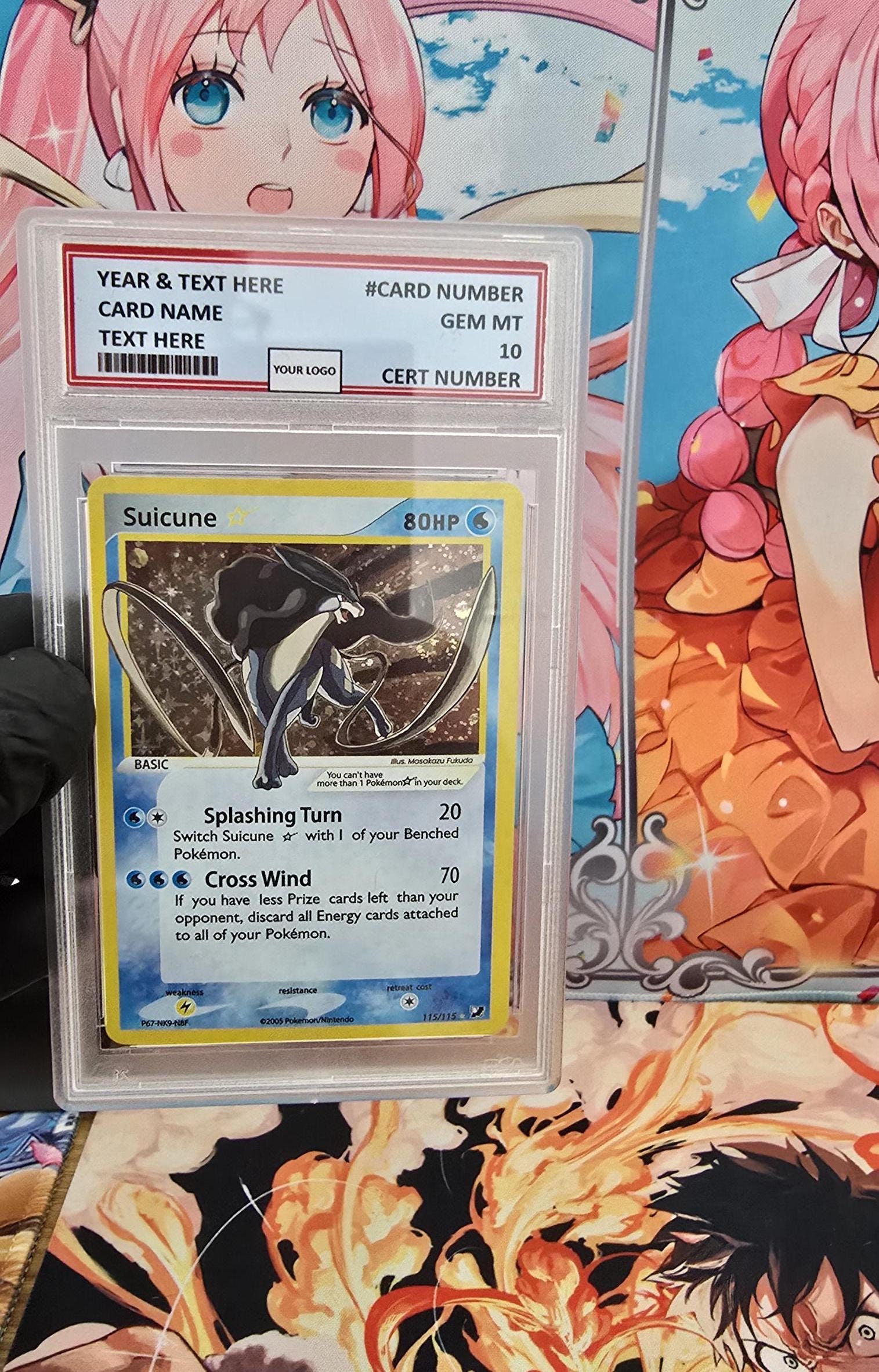 v3 PROXY Gem Mint 10 PSA-2005 Suicune Gold Star 115/115 Ex Unseen Forces Tcg Graded Slab Full Art Alt Pokemon Holo Rare