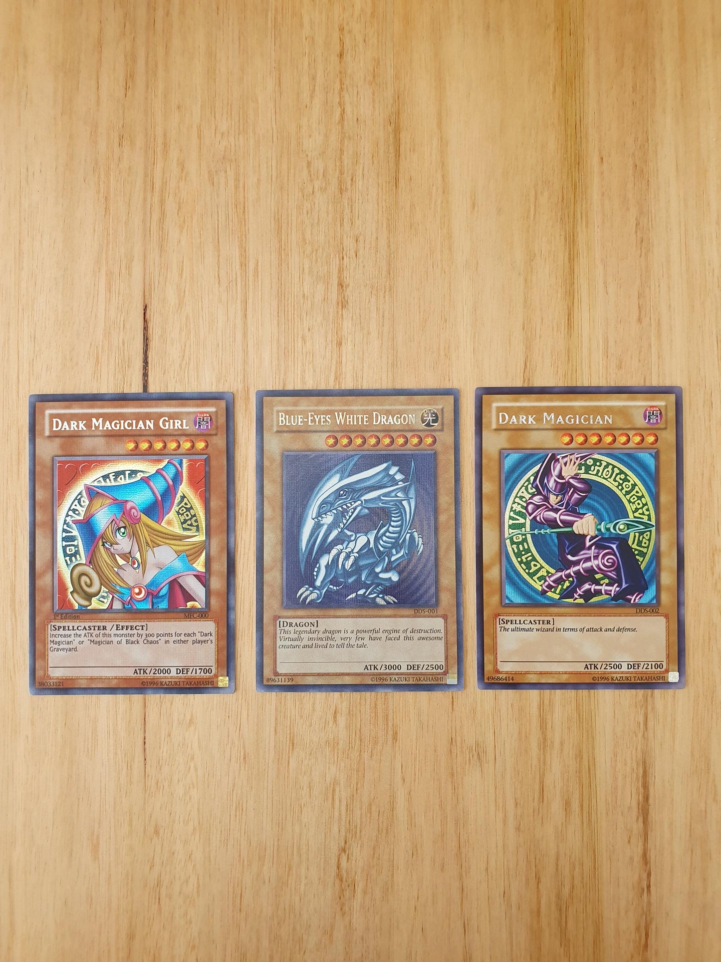 YuGiOh Blue Eyes White Dragon, Dark Magician & Dark Magician Girl DDS MFC Card Game Promo Tcg Proxies Textured Premium Proxy