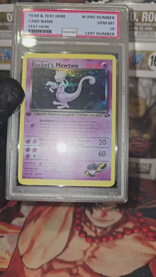 Graded PSA Style 2000 Rocket's Mewtwo 14/132 Gym Challenge Unlimited Holo Rare Tcg Slab Pokemon Proxy