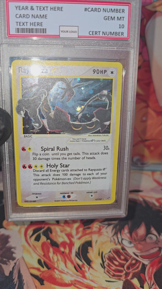 Graded PSA Style 2005 Rayquaza Gold Star 107/107 Ex Deoxys Tcg Slab Full Art Alt Pokemon Holo Rare Proxy