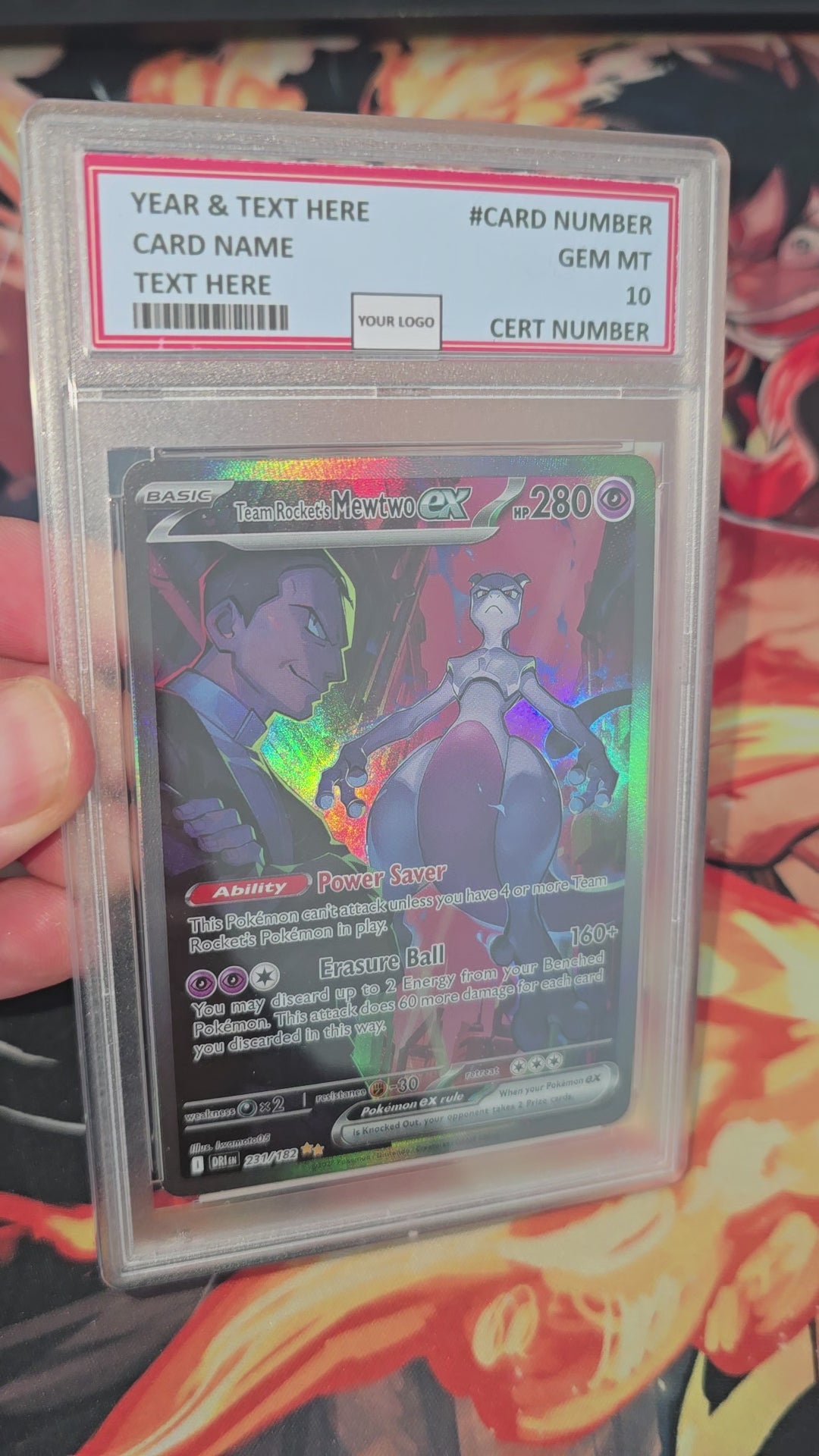 Custom Made Team Rocket's Mewtwo ex 231/182 Sv10 Pokemon Destined Rivals SIR Proxy Card