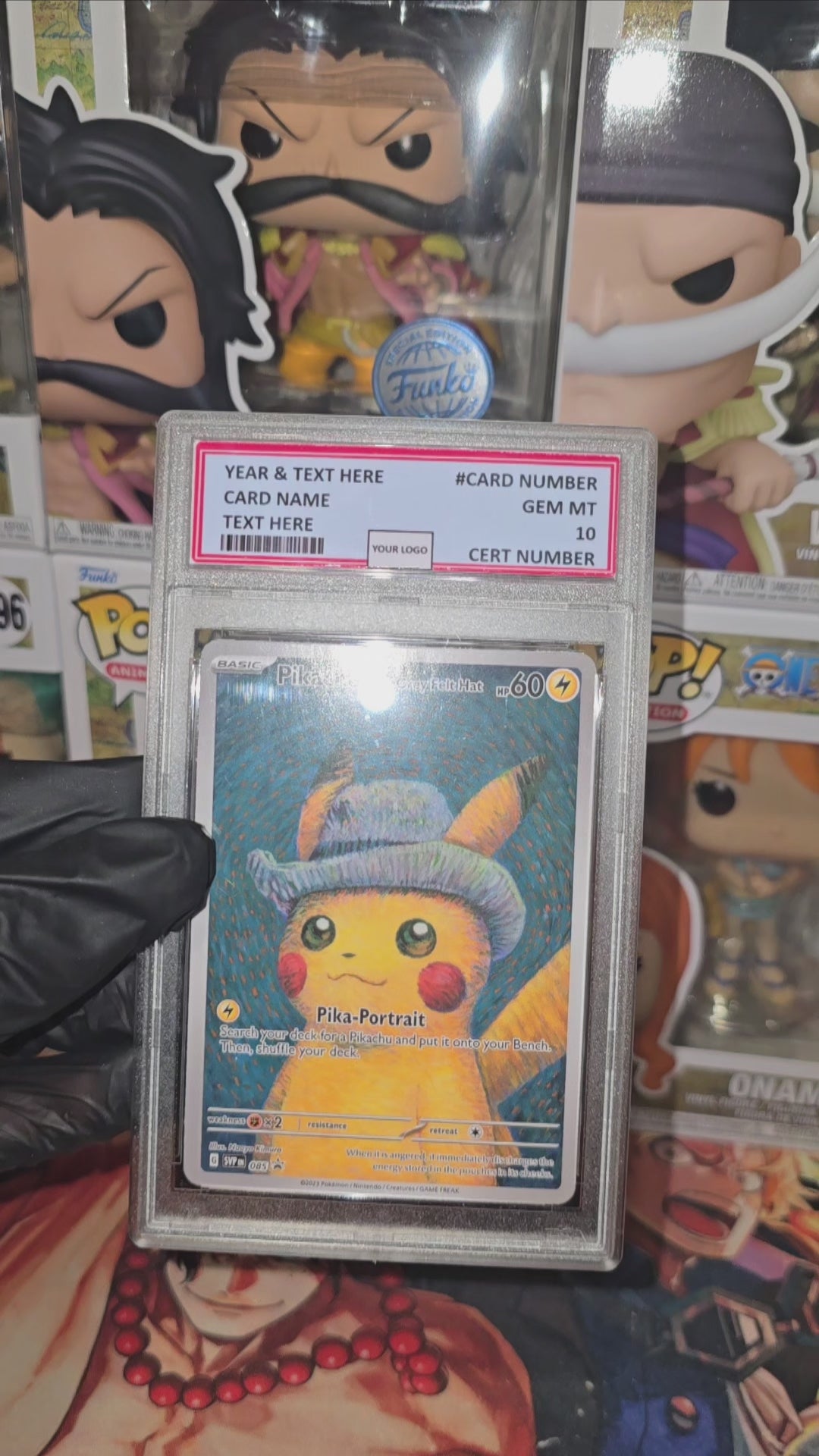Graded PSA Style Pokemon X Van Gogh Pikachu with Grey Felt Hat