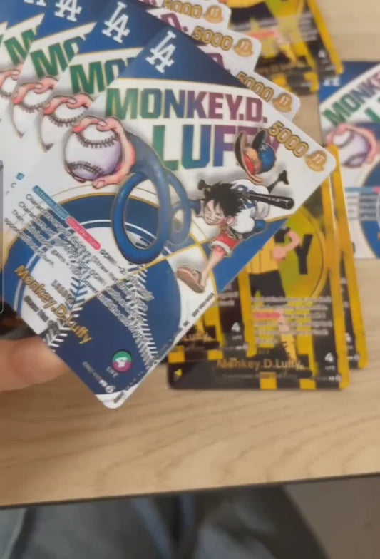 2 Card Bundle: LA Dodgers & BVB Borussia Dortmund X One Piece Monkey D Luffy EB02 ST13 Special Promo Leader Cards OP TCG Card Proxy