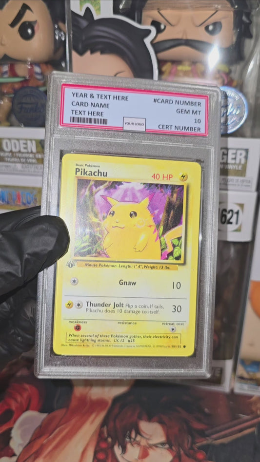 Graded PSA Style 1999 1st Edition Pikachu Red Cheeks 58/102 Base Set Pokemon Game Tcg Slab Proxy