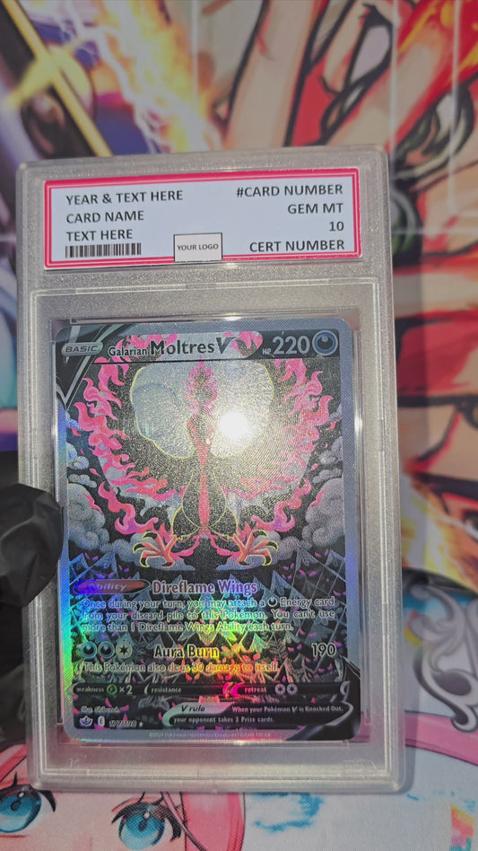 Graded PSA Style 2021 Galarian Moltres V Chilling Reign 177/198 Tcg Slab Sword and Shield Swsh Fa Proxy