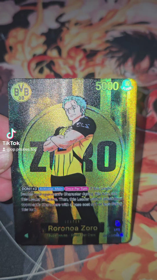 OP12 Roronoa Zoro BVB Borussia Dortmund X One Piece Special Leader Premium Quality Textured Proxy Custom Made Card