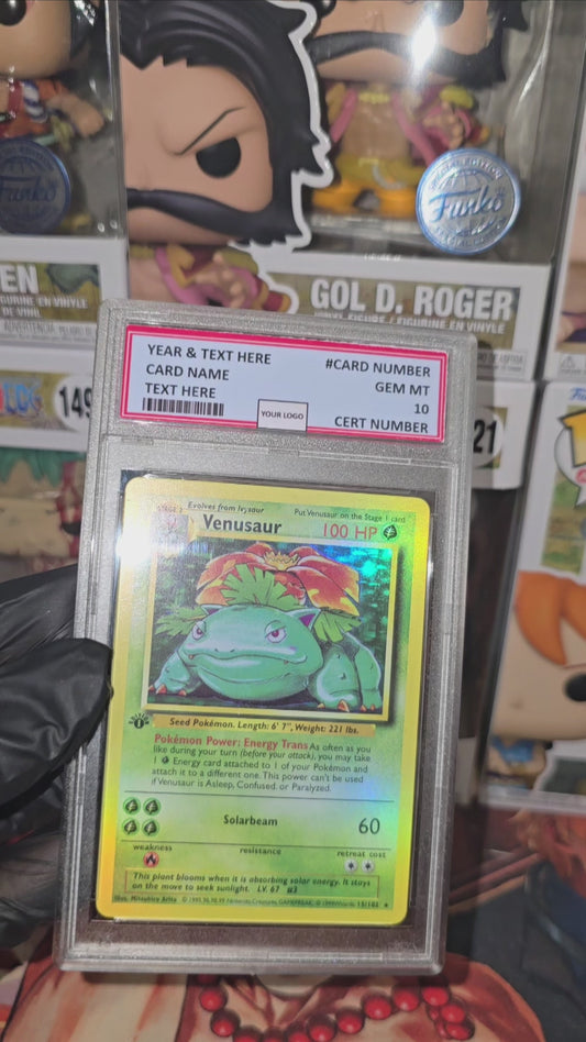 Graded PSA Style 1st Edition Venusaur Shadowless Holo 15/102 1999 Pokemon Base Set TCG Slab Proxy