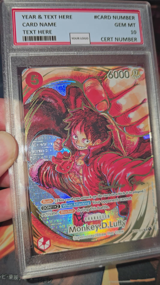 Custom Made Premium Textured English Gold Oda Signed Monkey D Luffy ST01-012 One Piece Card Game TCG Card Proxy