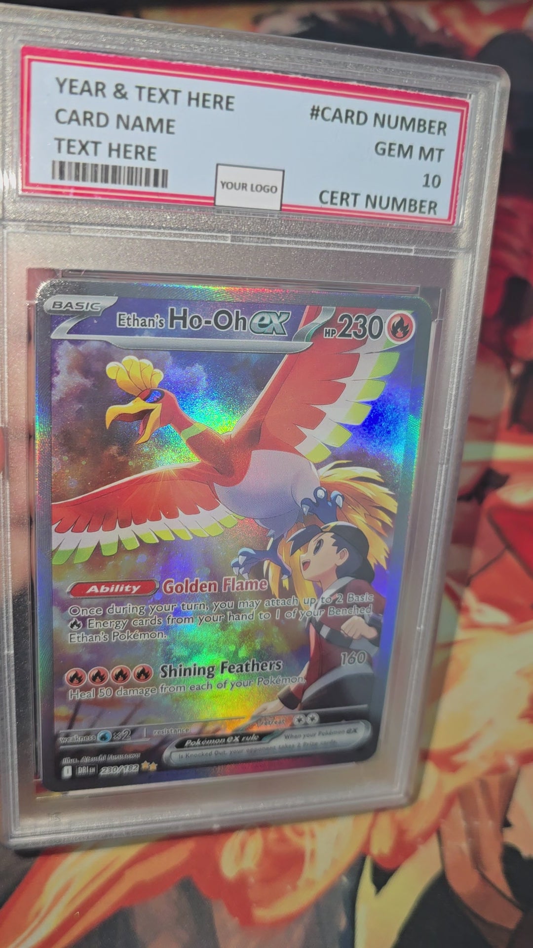 Custom Made Ethan's Ho-Oh EX 230/182 SIR Destined Rivals Pokemon Card SV10 Proxy Card