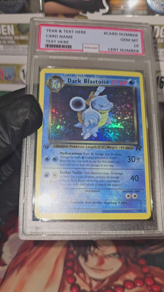 v3 PROXY Gem Mint 10 PSA-2000 Dark Blastoise 3/82 Team Rocket الإصدار الأول Holo Pokemon Tcg Graded Slab