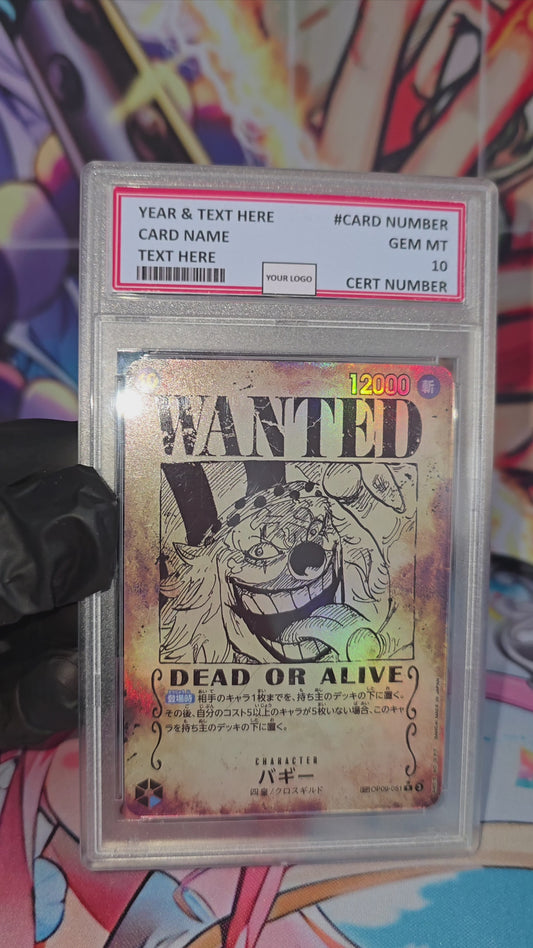 Graded PSA Style Wanted Buggy OP09-051 One Piece Card Game TCG Textured 2024 Alt Art Japanese Proxy