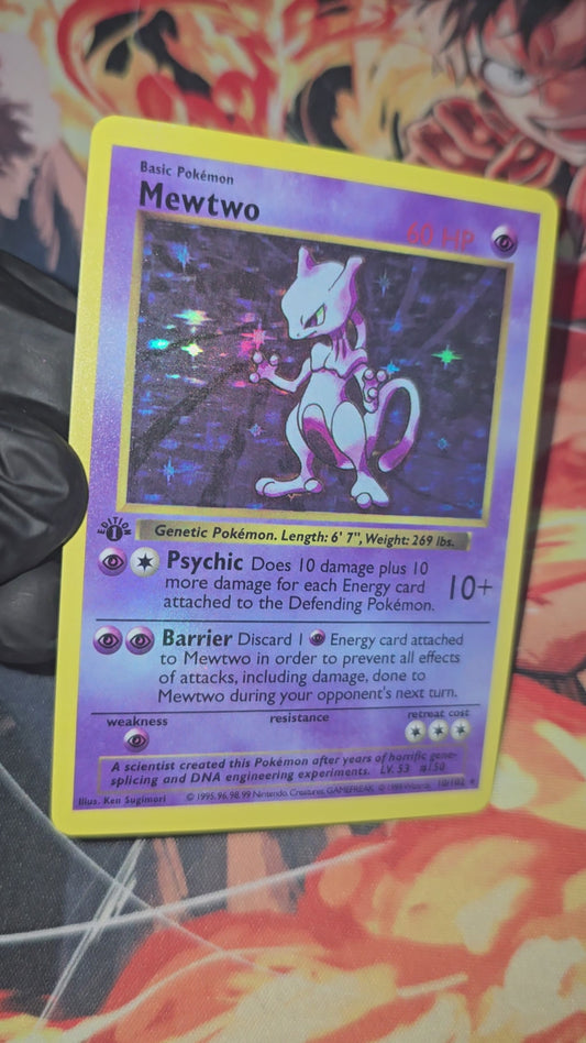 Custom Made 1st Edition Mewtwo Shadowless Holo 10/102 1999 Base Set Pokemon TCG Card Proxy