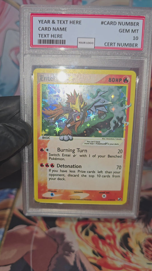 Graded PSA Style 2005 Entei Gold Star 113/115 Ex Unseen Forces Tcg Slab Full Art Alt Pokemon Holo Rare Proxy