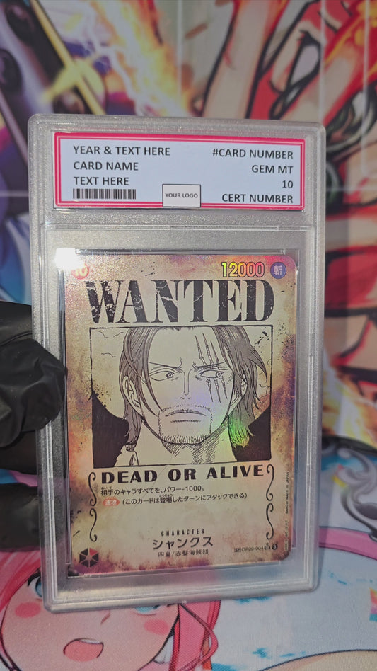 Graded PSA Style Wanted Shanks OP09-004 One Piece Card Game TCG Textured 2024 Alt Art Japanese Proxy