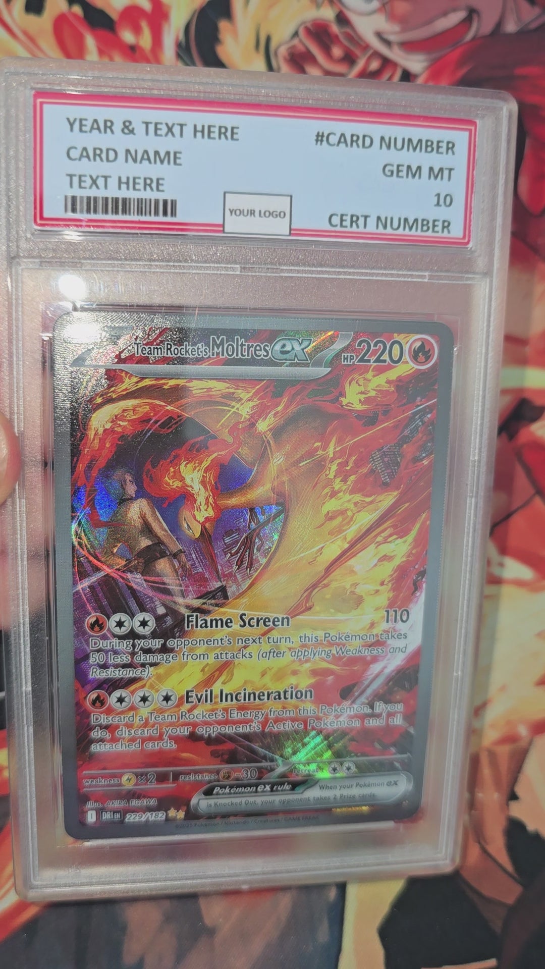 Custom Made Team Rocket's Moltres ex 229/182 SIR Pokemon Card Destined Rivals TCG Proxy graded