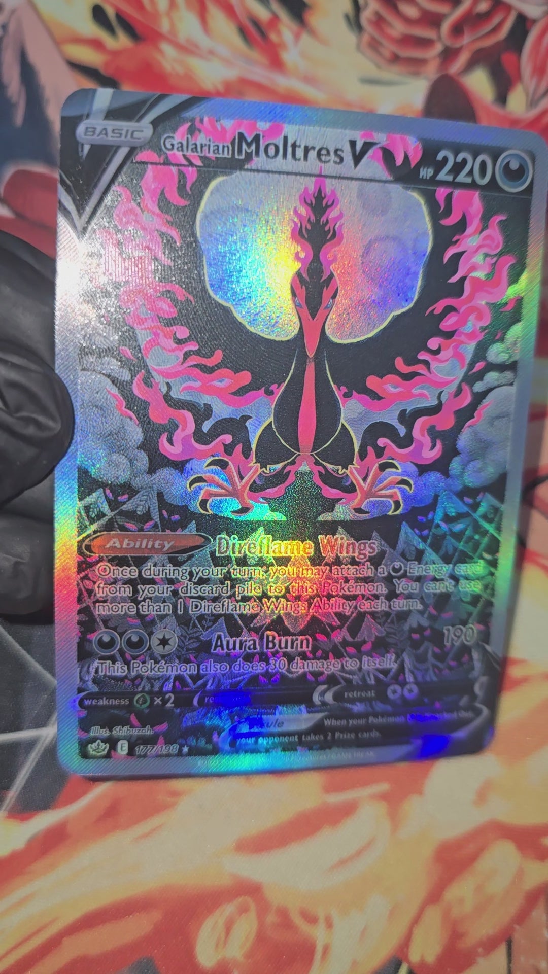 Custom Made Galarian Moltres V Chilling Reign 177/198 Alt Art Sword and Shield Pokemon TCG Card Proxy