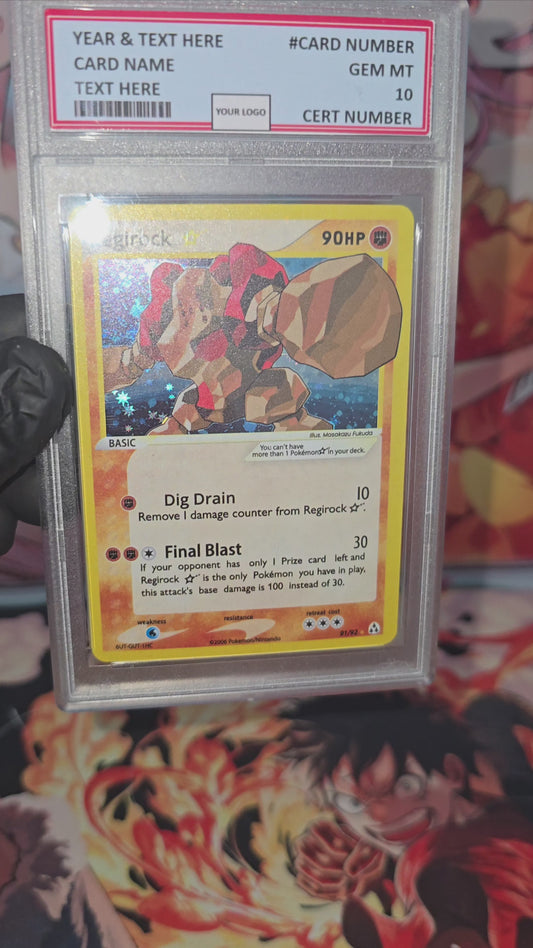 Graded PSA Style 2006 Regirock Gold Star 91/92 Ex Legend Maker Tcg Slab Full Art Alt Pokemon Holo Rare Proxy