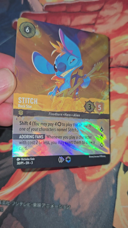 Custom-Made Lorcana Stitch Rock Star Store Championship Promo Holo Enchanted Lorcana Card Proxy