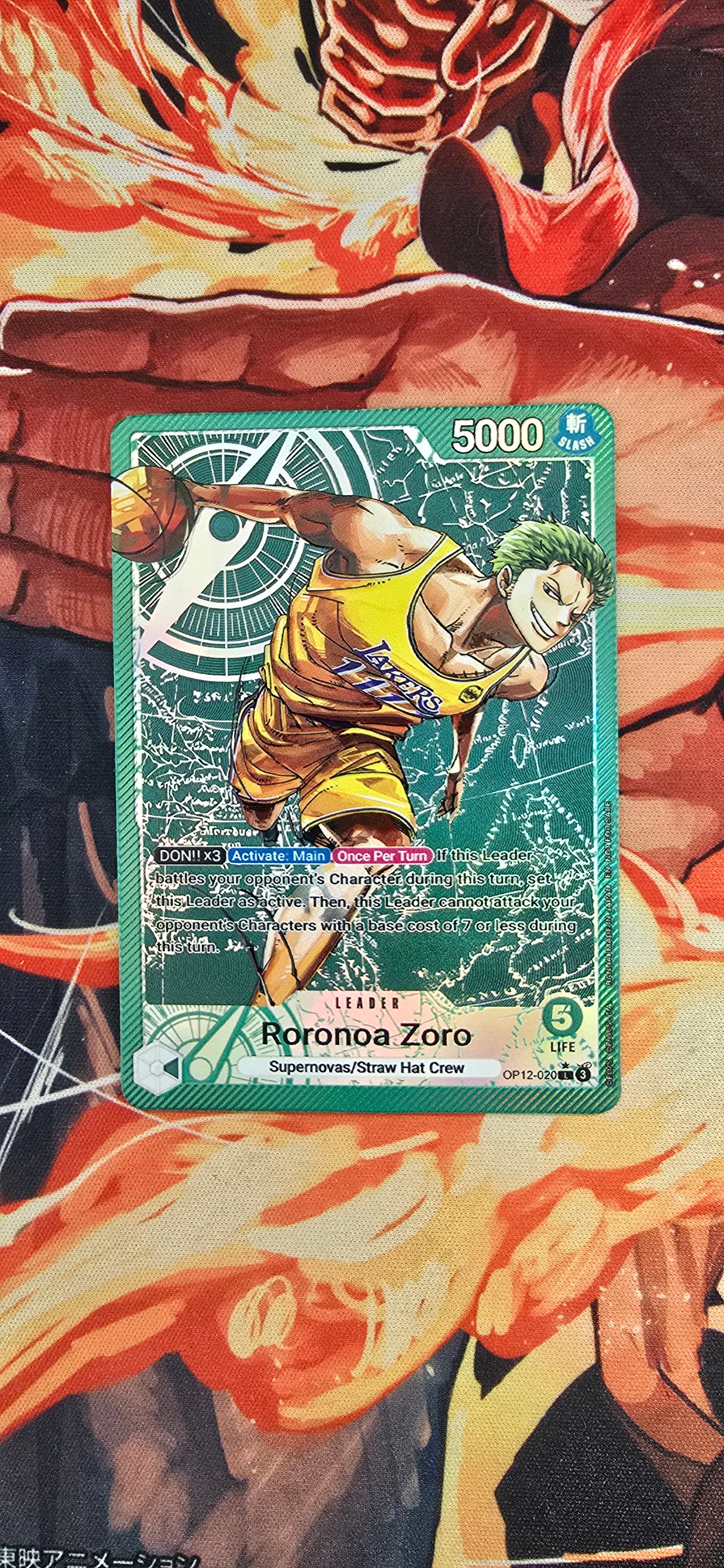 OP12 Roronoa Zoro Los Angeles Lakers X One Piece Special Leader Premium Quality Textured Proxy Custom Made Card