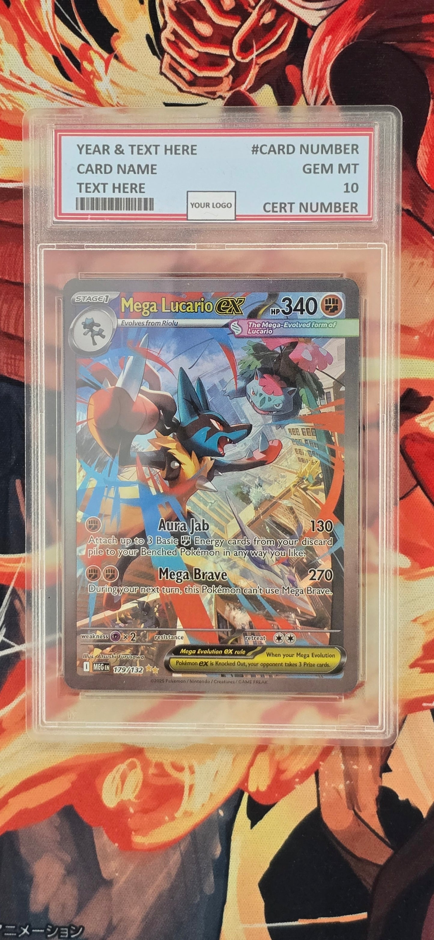 Graded PSA Style Mega Lucario EX SAR Mega Brave Pokemon TCG English Card Proxy Slab