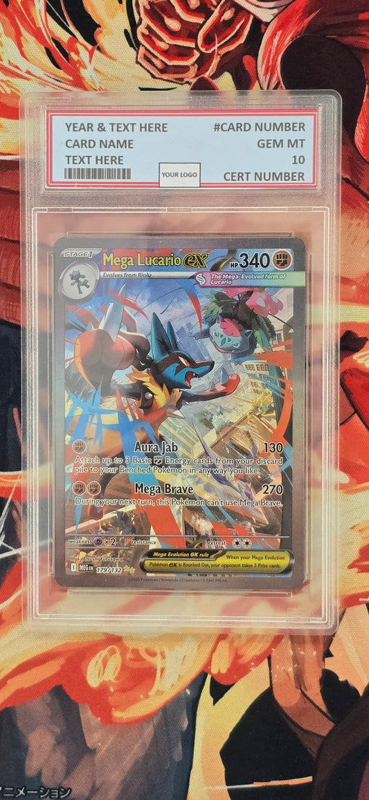 Graded PSA Style Mega Lucario EX SAR Mega Brave Pokemon TCG English Card Proxy Slab