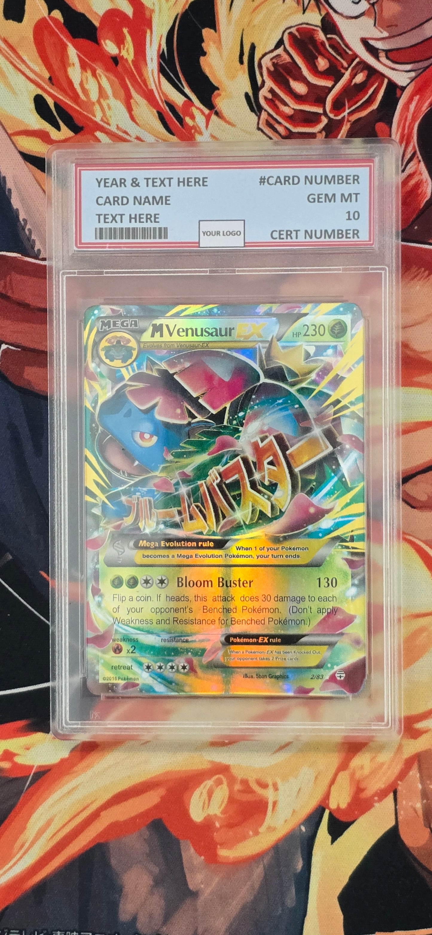 Graded PSA Style Mega Venusaur EX XY Generations 2/83 Ultra Rare Holo Pokemon Proxy Card Slab