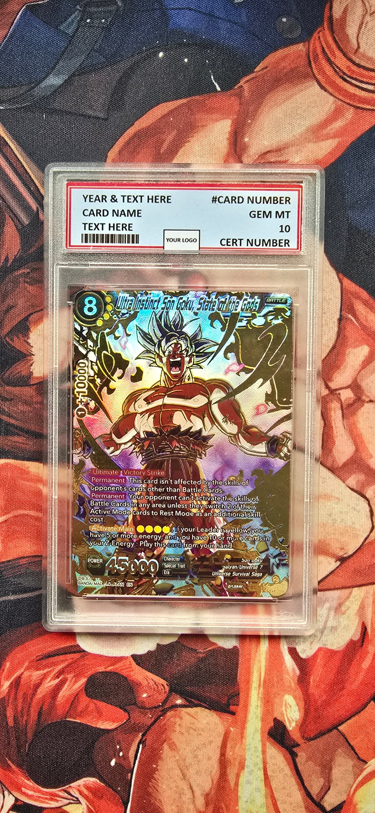 Graded PSA Style Ultra Instinct Son Goku State of the Gods BT23-140 SCR Dragon Ball Super Proxy Slab