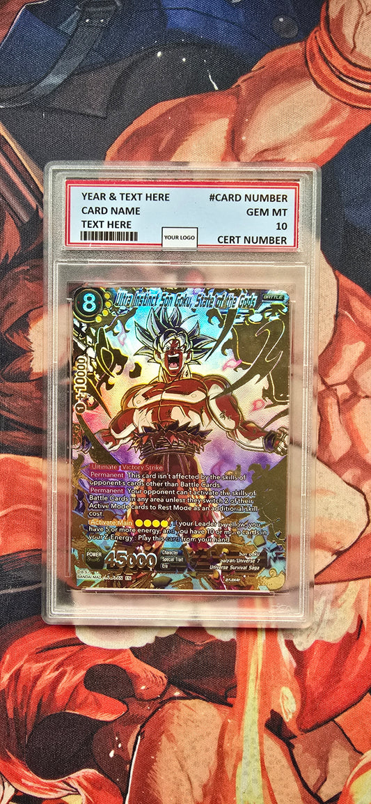Graded PSA Style Ultra Instinct Son Goku State of the Gods BT23-140 SCR Dragon Ball Super Proxy Slab